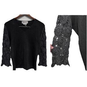 Y2K 90 Joseph A Women Y2K Top XL Crochet Bell Sleeve Whimsigoth Festival Boho